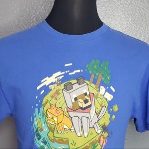 Mojang Jinx Blue YXL 18/20 PreOwned T-Shirt-Minecraft Dog Sheep Cows